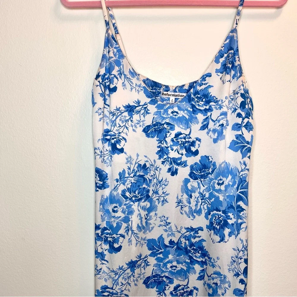 REFORMATION blue & white silk floral dress π - Picture 13 of 13